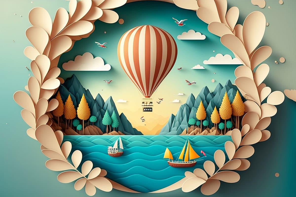 3D Hot Air Balloon Landscape Kids Room Wallpaper pattern detail