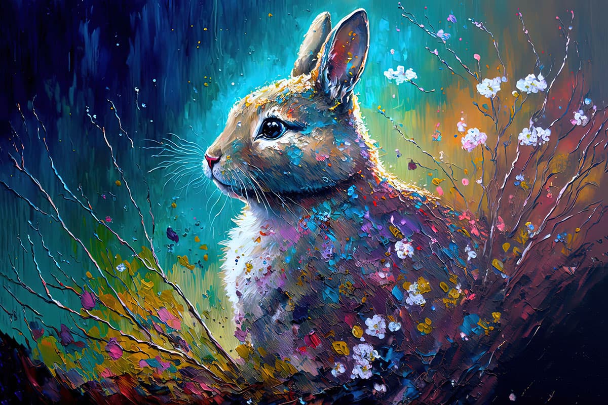 Cute Rabbit with Floral Art Kids Room Wallpaper pattern detail
