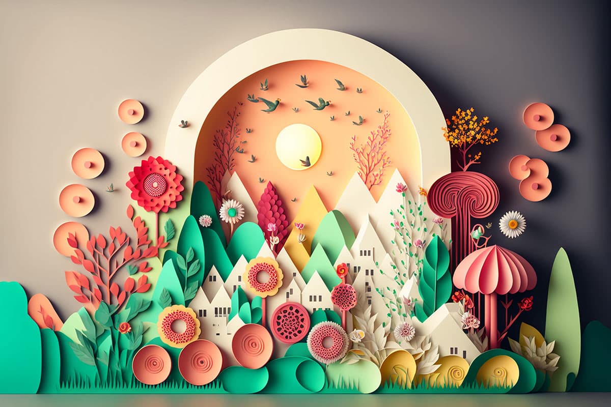 Paper Cut Landscape Minimal Nature Style Wallpaper pattern detail