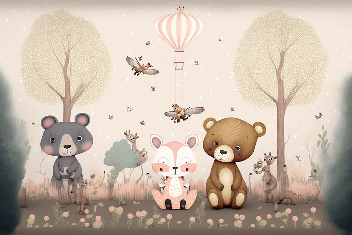 Animal Cartoon Wallpaper for Kids Rooms pattern detail