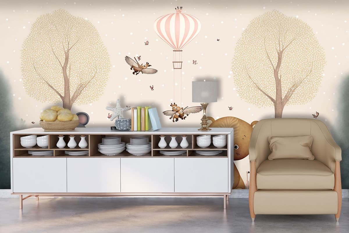 Animal Cartoon Wallpaper for Kids Rooms shown in a room