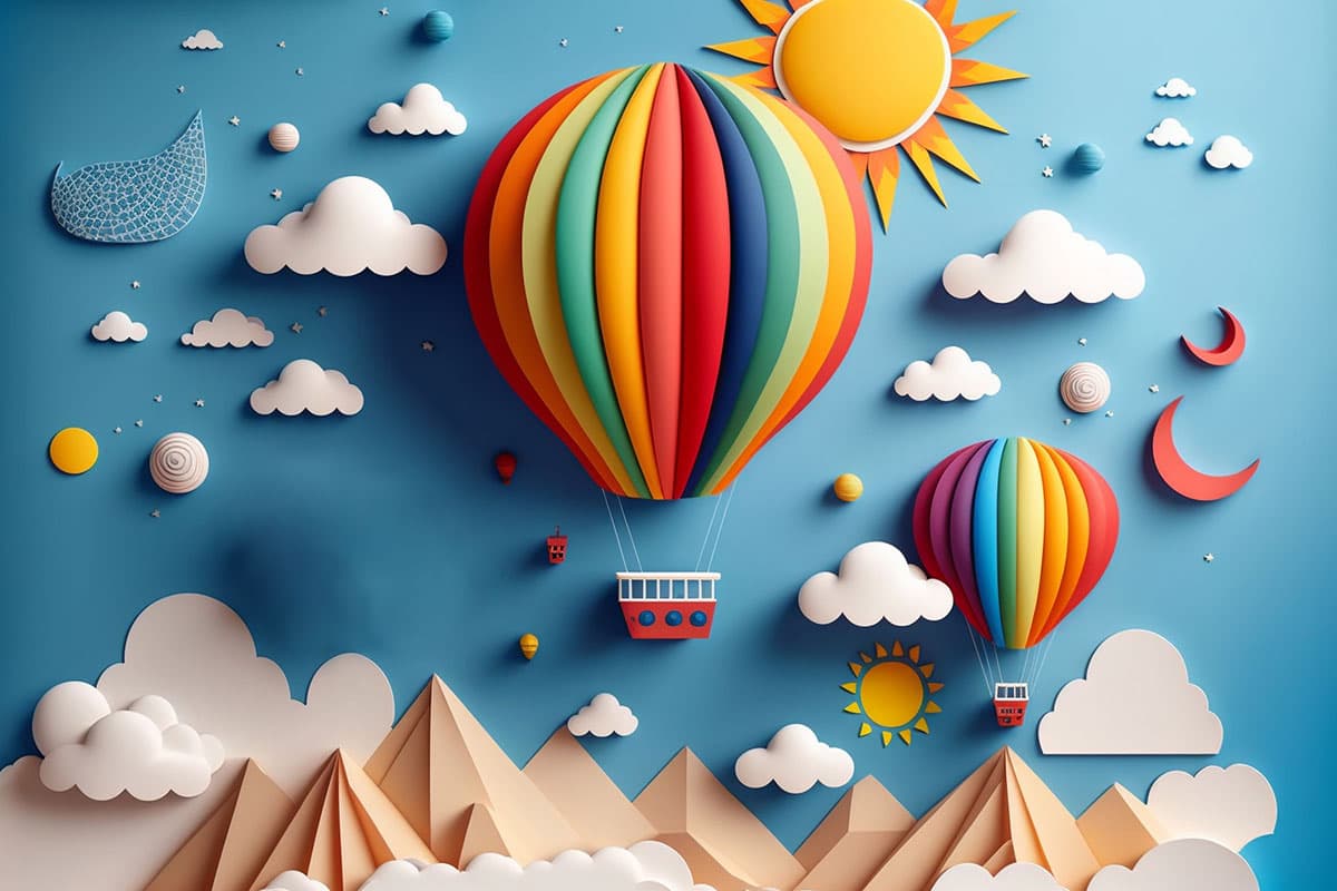 Single Hot Air Balloon Sky Scene Wallpaper pattern detail