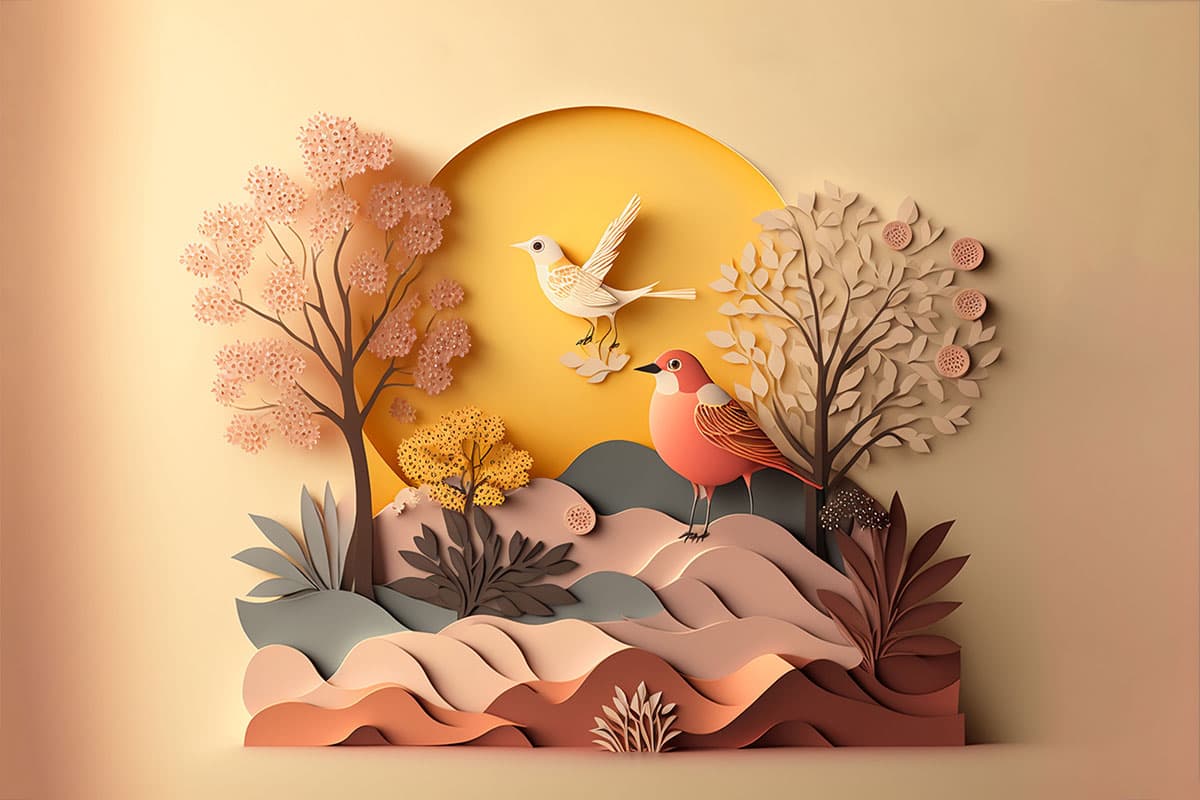 Paper Cut Out Landscape Scene Wallpaper pattern detail