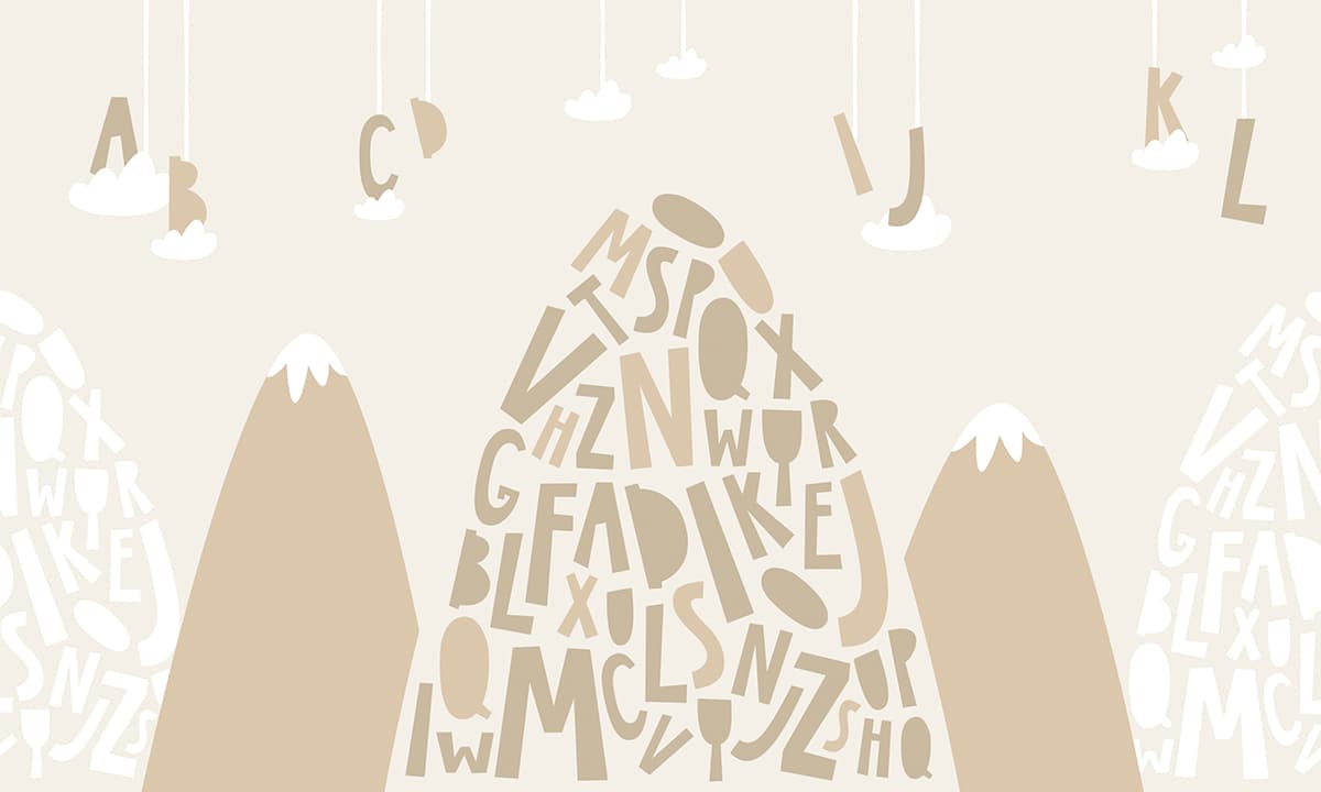 Mountain Scene with Letters and Clouds Wallpaper pattern detail