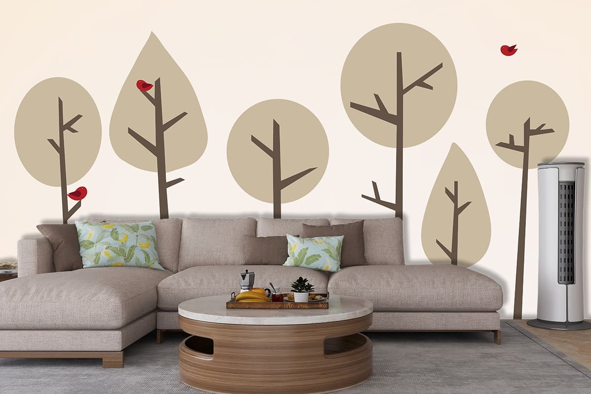 Birds Sitting on Trees Nature Wallpaper shown in a room