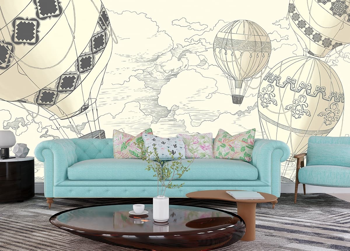 Kids Room Hot Air Balloon Mural Wallpaper shown in a room