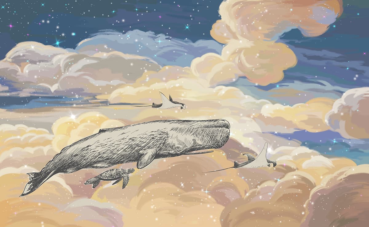 Whale and Turtles Sky Fantasy Kids Room Wallpaper pattern detail