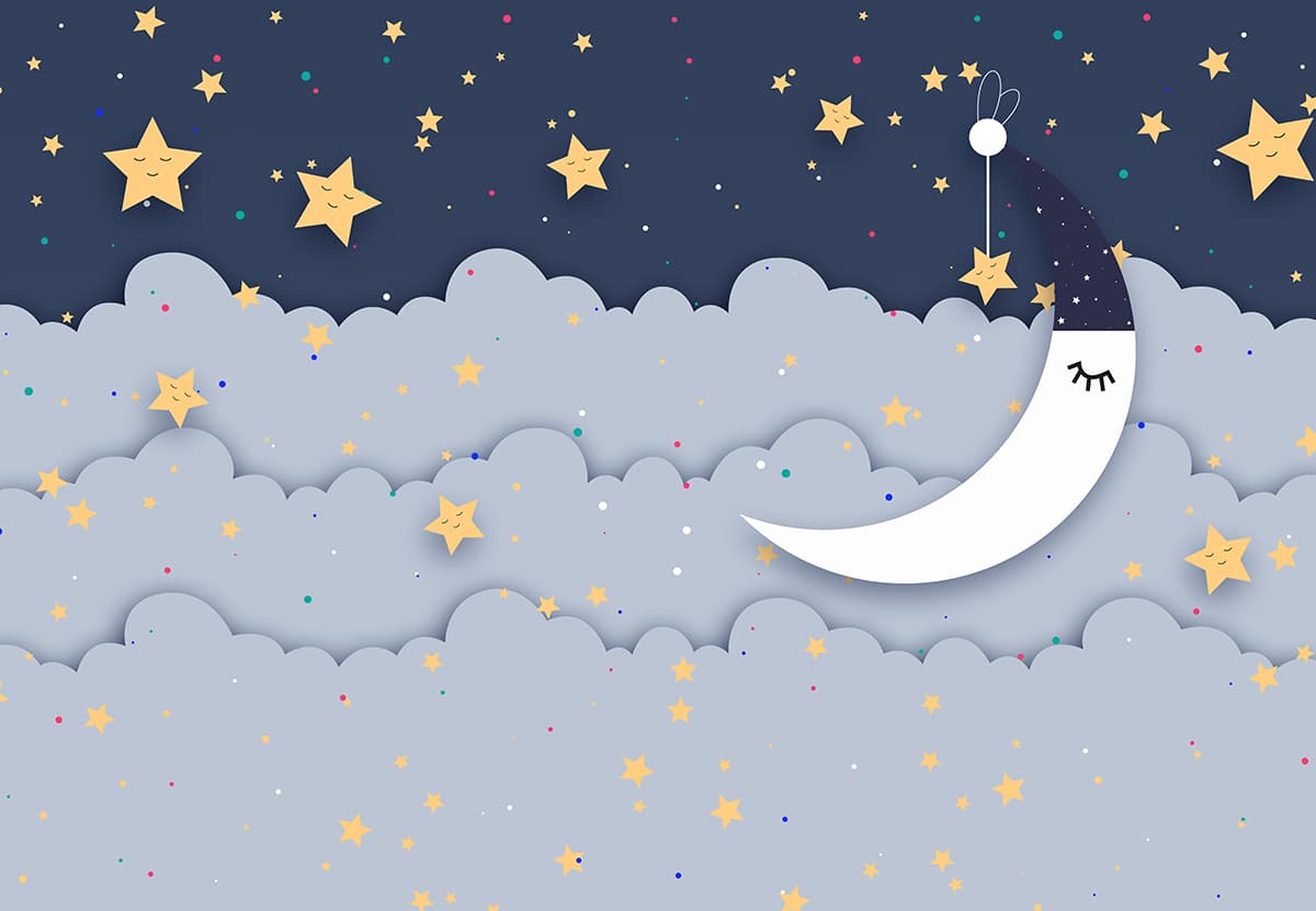 Moon and Stars Night Sky Kids Wallpaper pattern detail