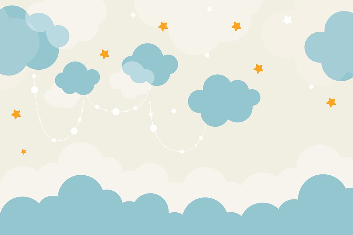 Cute Clouds and Stars Sky Theme Kids Room Wallpaper pattern detail