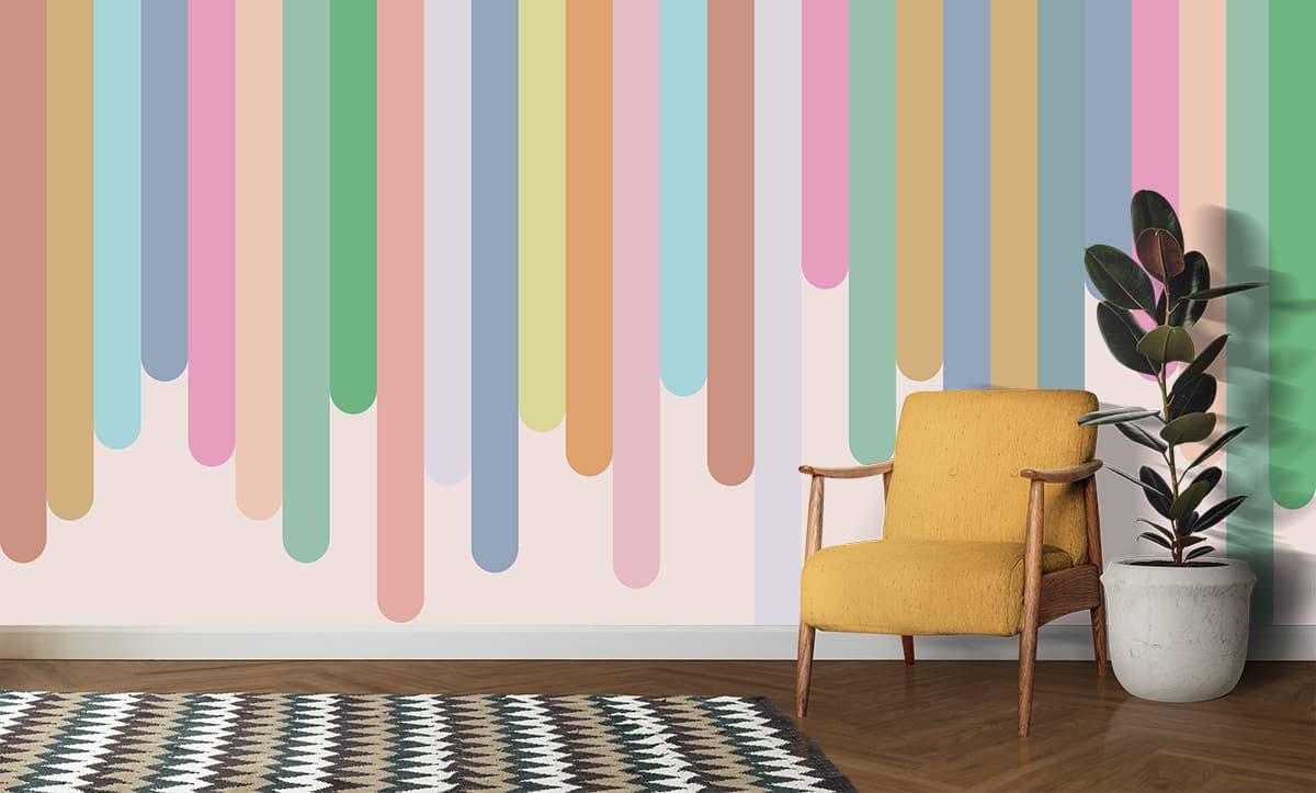 Colorful Vertical Lines on White Background Modern Wallpaper shown in a room