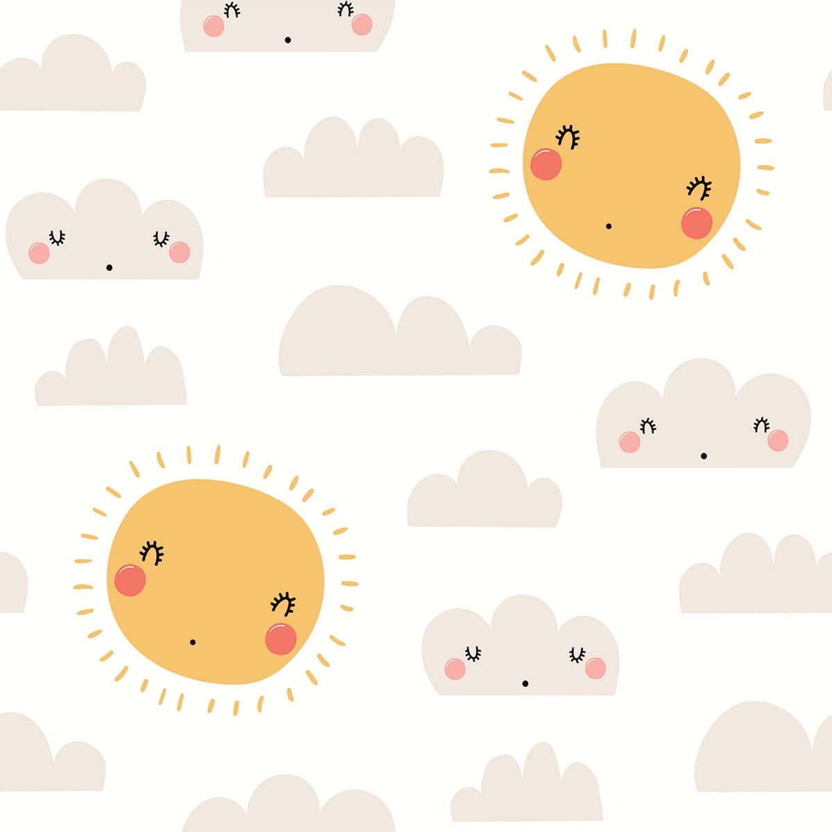 Cute Clouds and Sun Pattern Kids Room wallpaper pattern detail