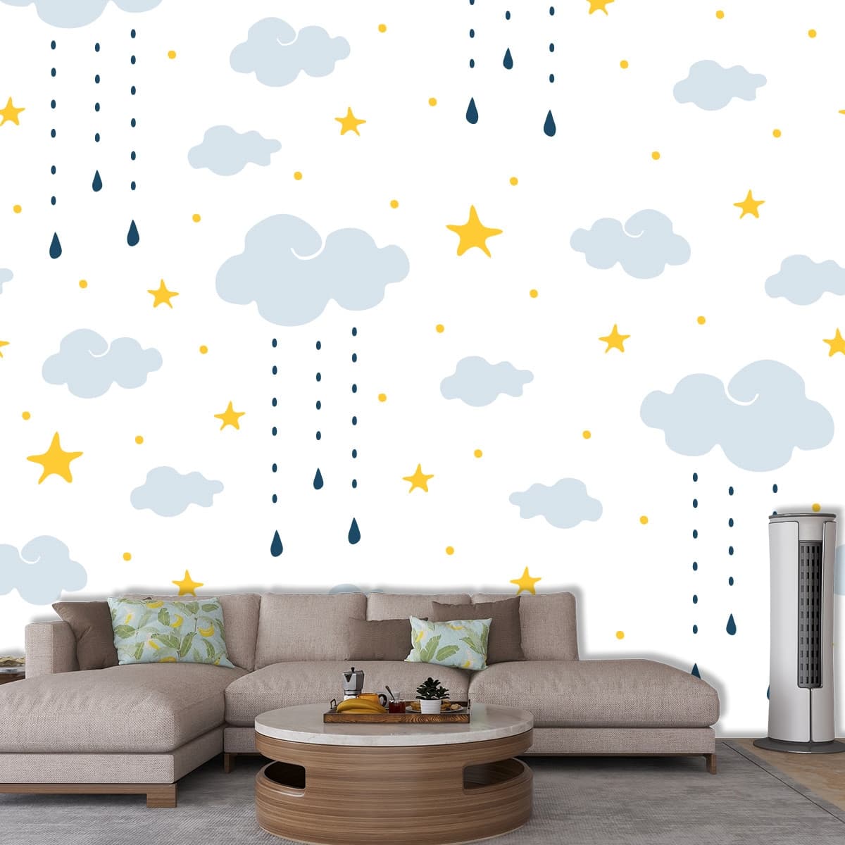 Dreamscape Sky Theme Wallpaper for Kids Room shown in a room
