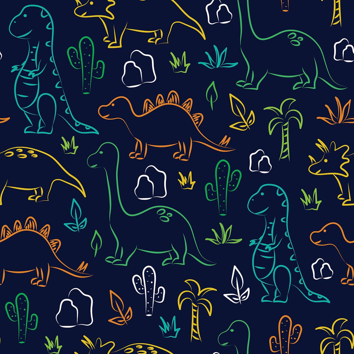 Dinosaurs and Plants Jungle Theme Kids Room wallpaper pattern detail