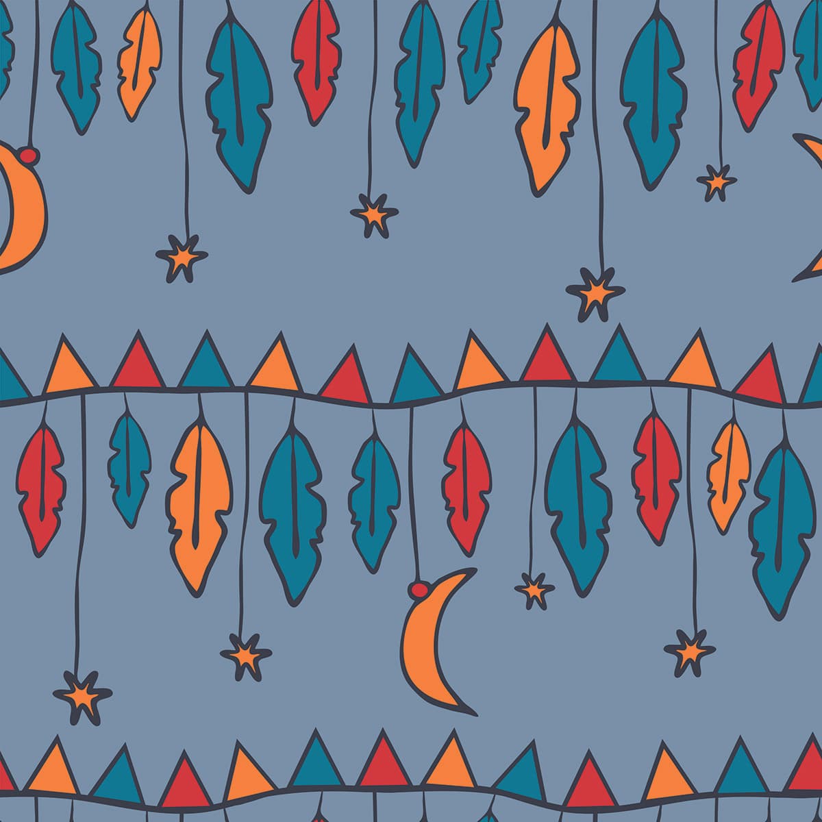 Whimsical Feathers with Stars Wallpaper pattern detail