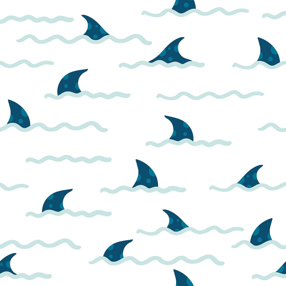 Blue Fish Fin Underwater Pattern Kids Room Wallpaper pattern detail