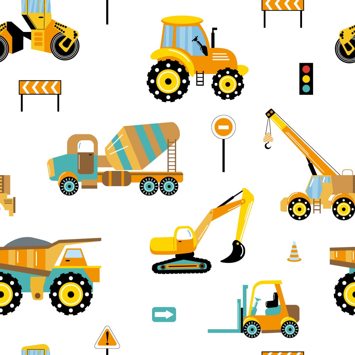 Construction Vehicles Pattern Boys Room Kids wallpaper pattern detail