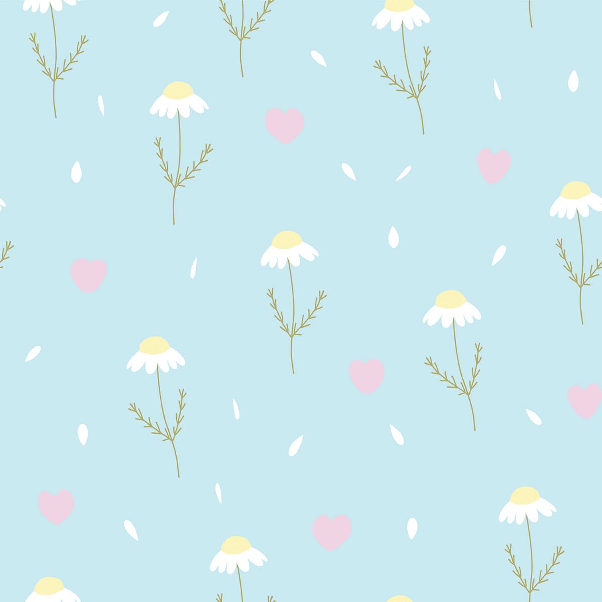 Sweet Flowers & Hearts Pattern Wallpaper pattern detail