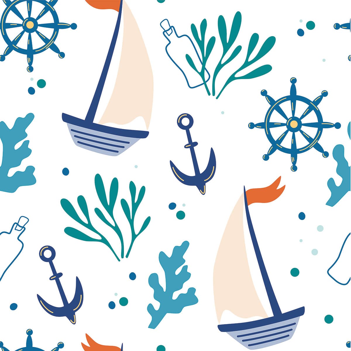 Ships and Anchors Pattern Nautical Wallpaper pattern detail