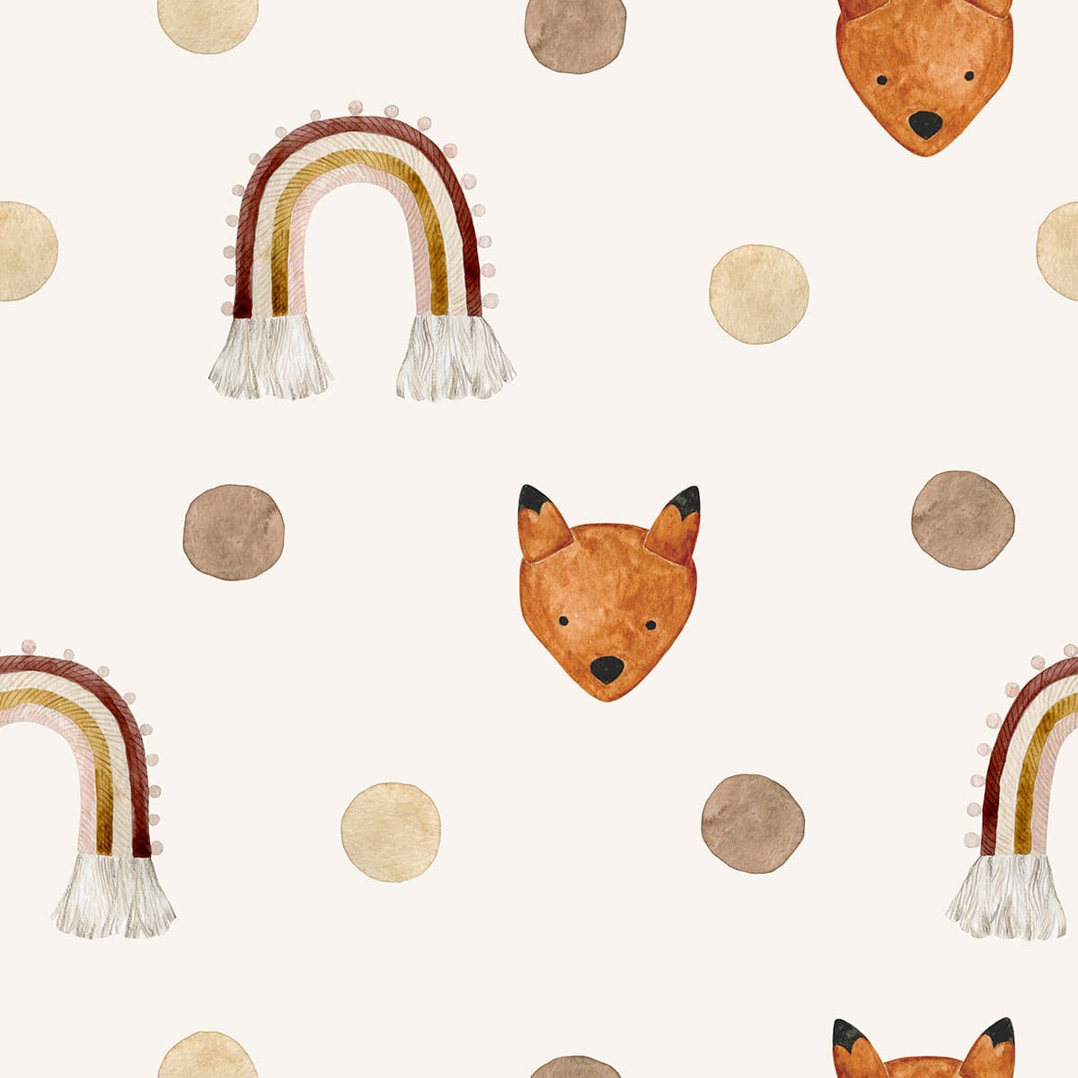 Fox and Rainbows Pattern Cute Wallpaper pattern detail
