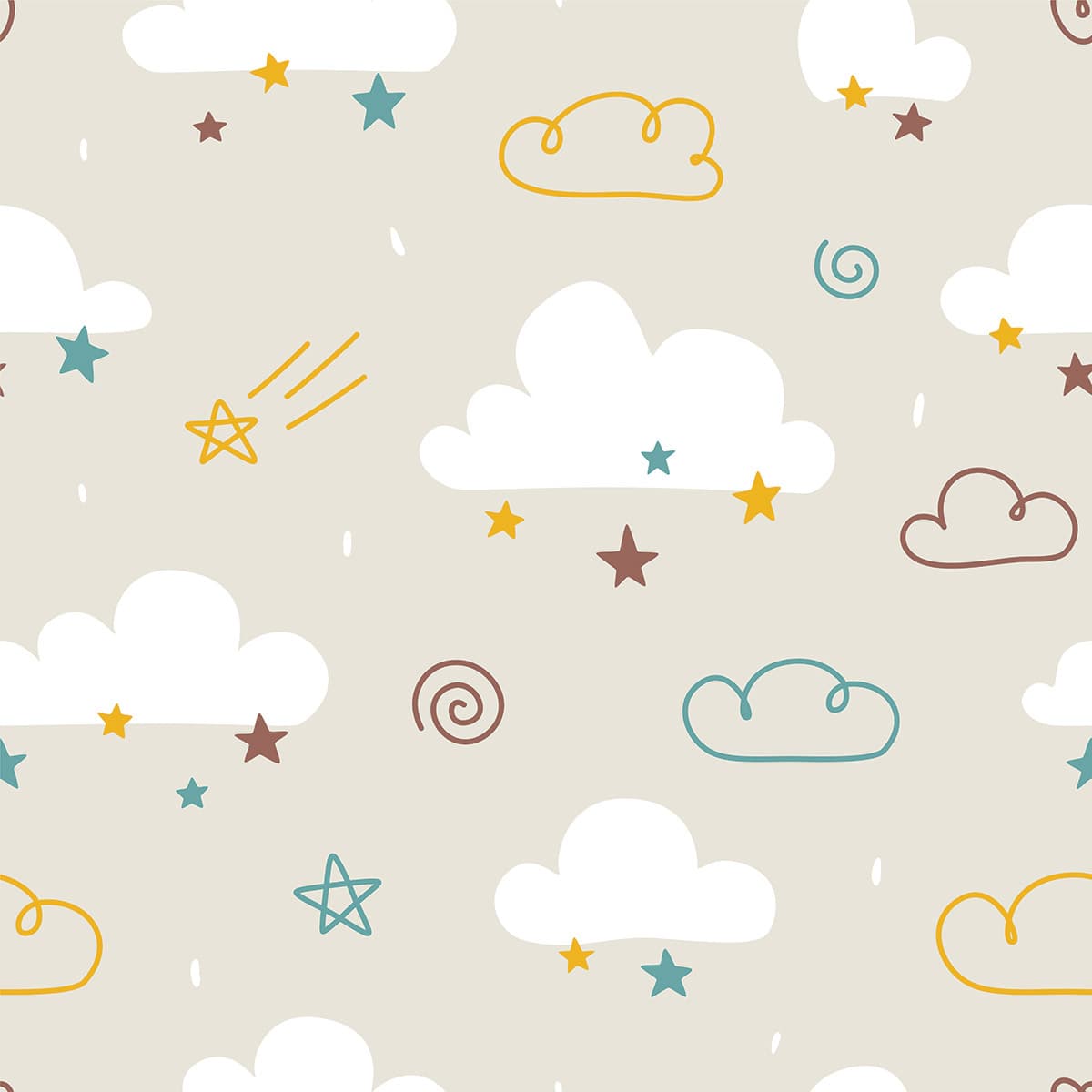 Kids Room Clouds and Stars Soft Sky Design Wallpaper pattern detail