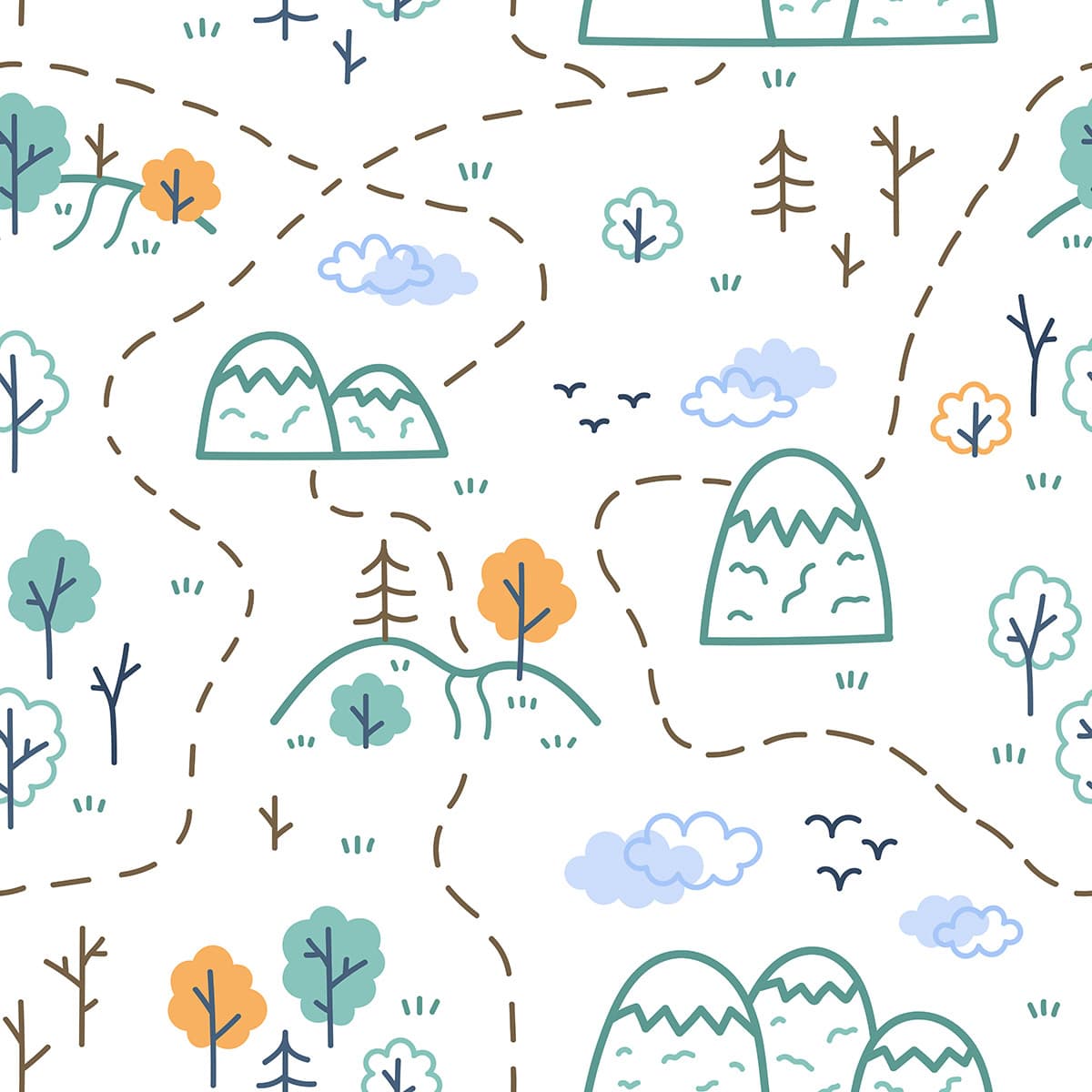Forest and Mountain Map Illustration Wallpaper pattern detail
