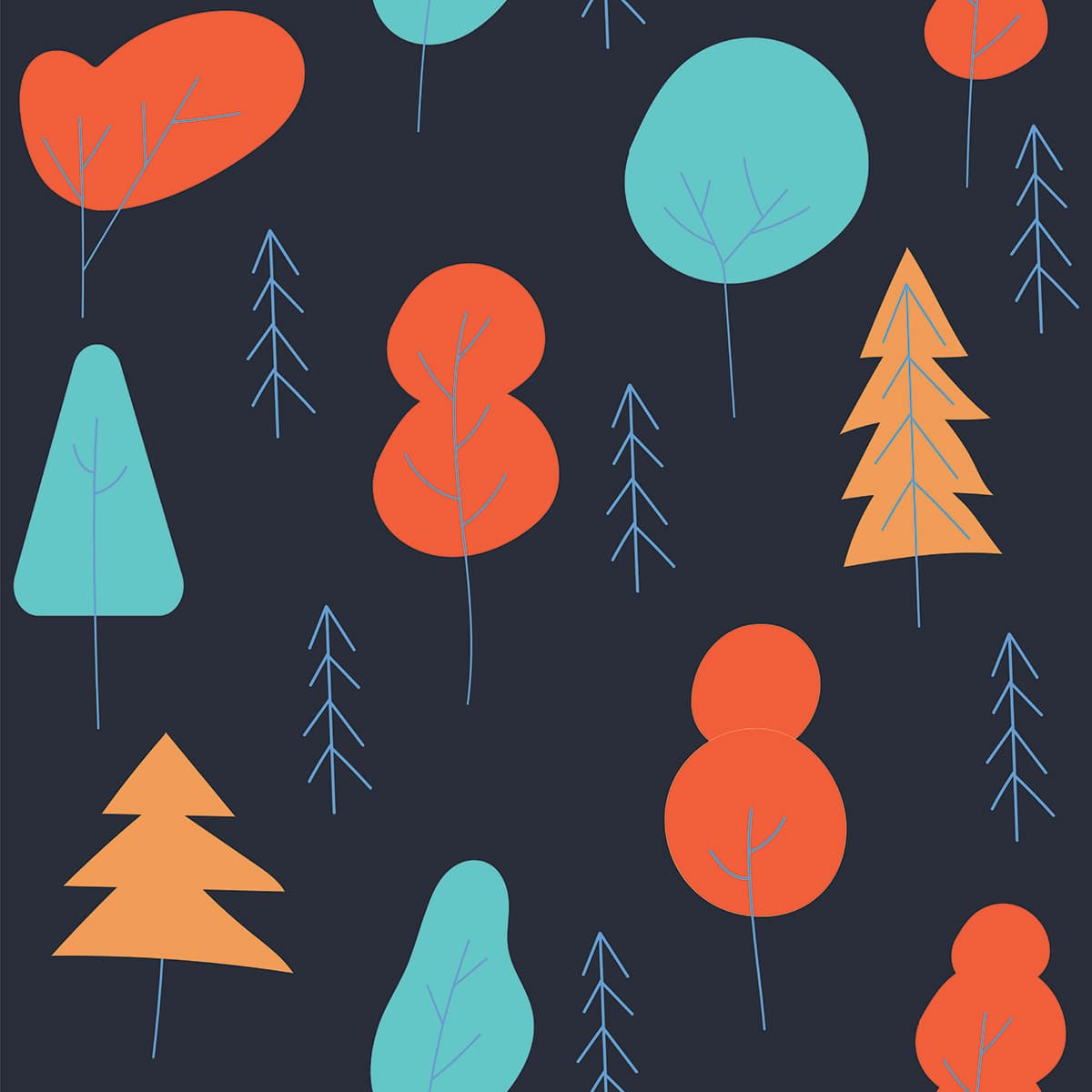 Minimal Trees on Black Background Wallpaper pattern detail
