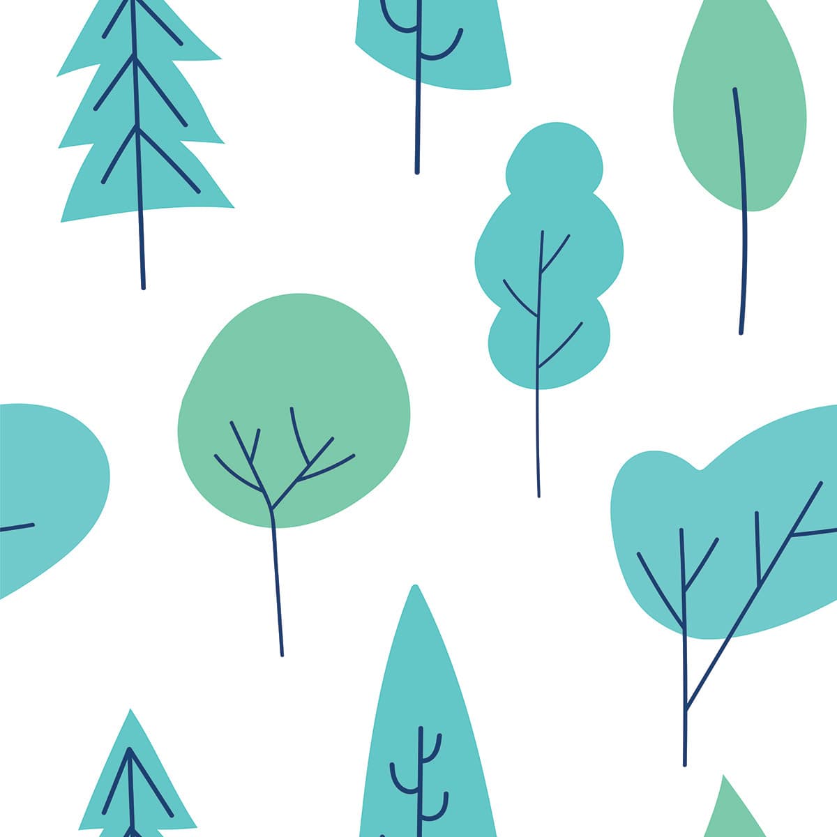 Seamless Pattern of Trees on a White Background Wallpaper pattern detail