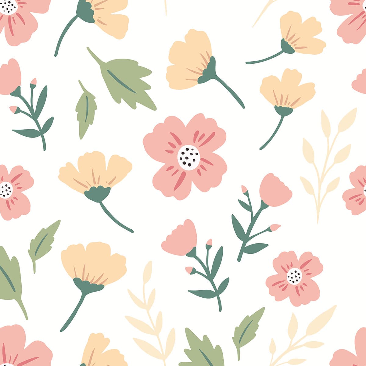 Flowers and Leaves Pattern Botanical Home Wallpaper pattern detail