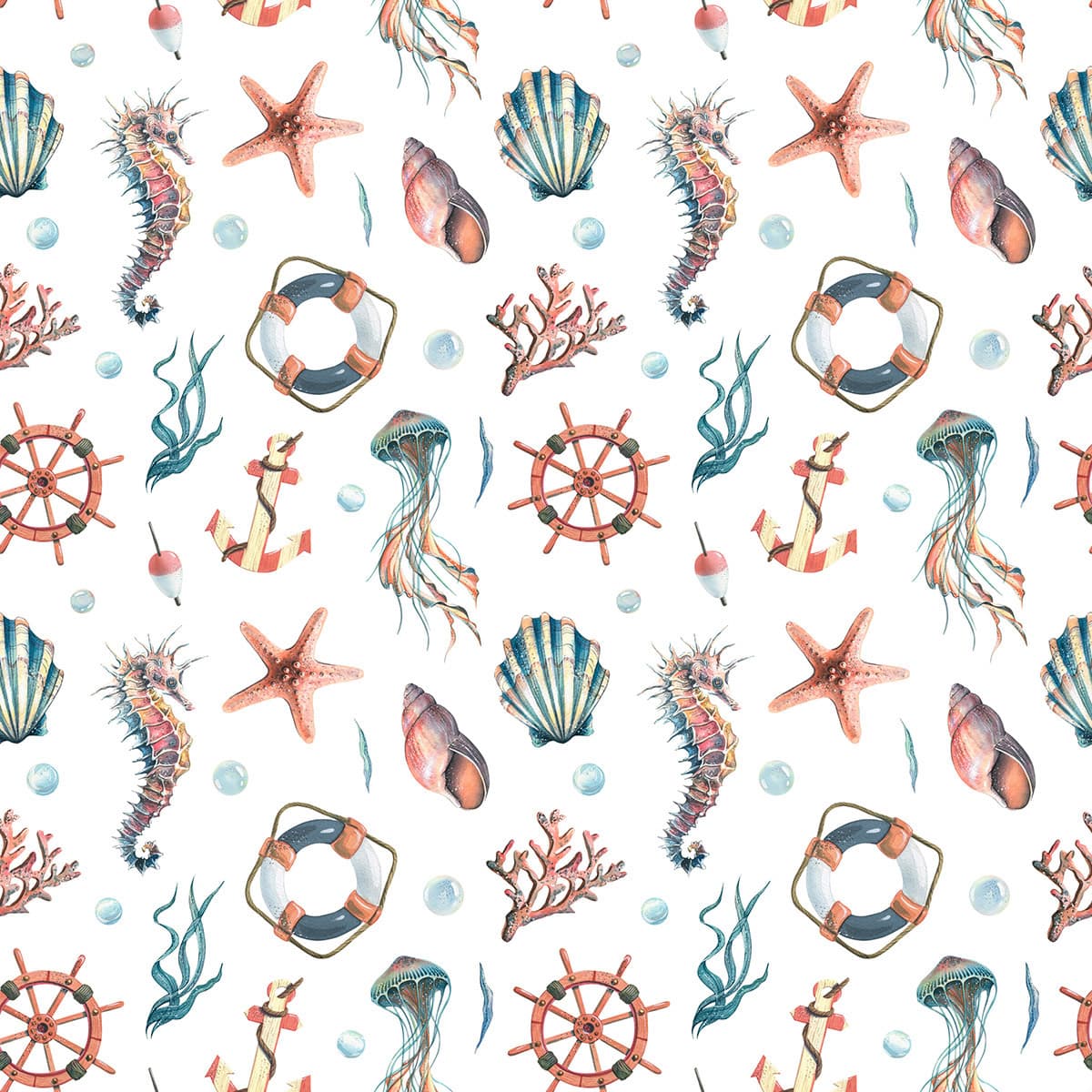 Sea Animals Pattern Underwater Wallpaper pattern detail