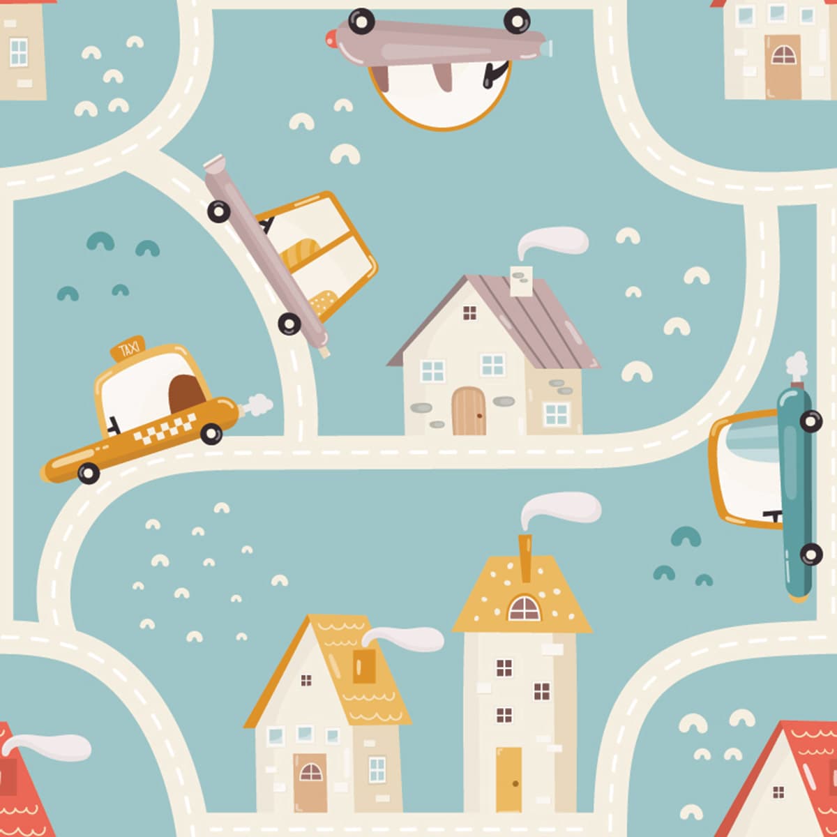 Colorful City Map Transport Theme Wallpaper pattern detail