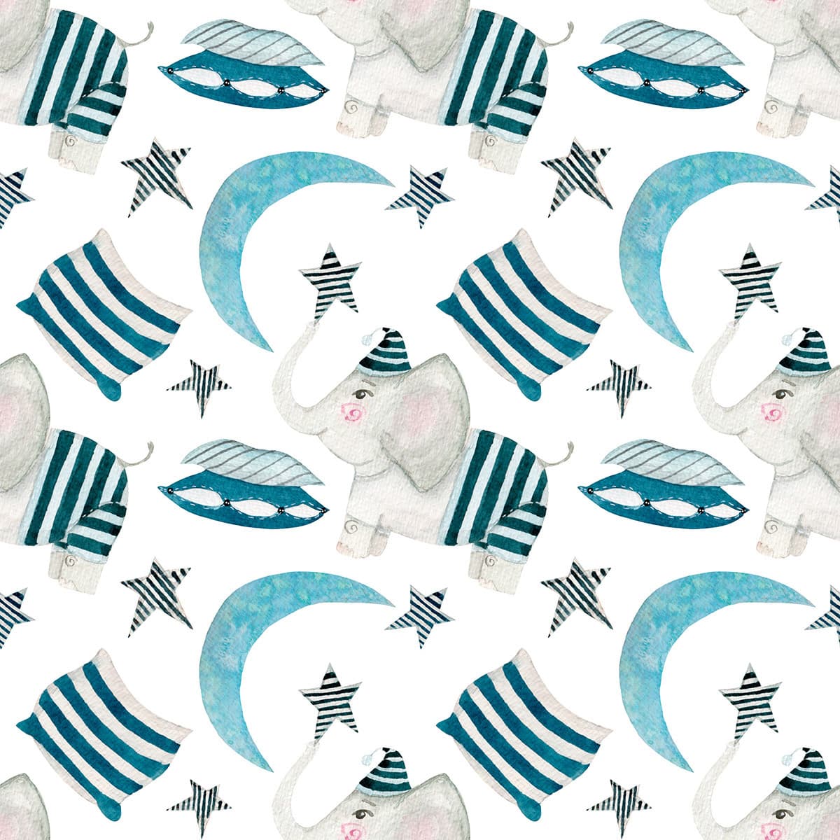 Cute Pattern of Watercolor Elephants and Stars Wallpaper pattern detail