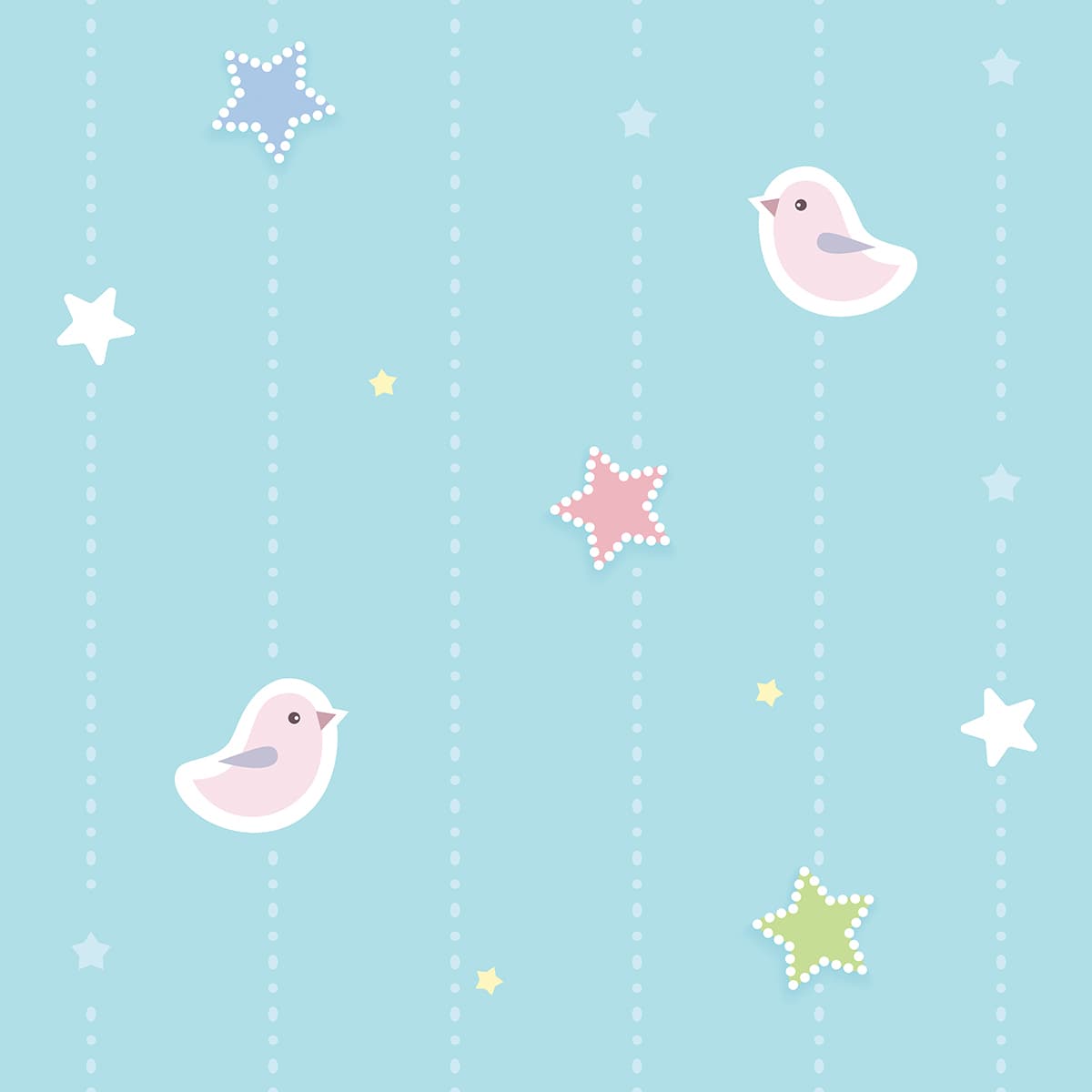 Dreamy Blue Sky with Birds and Stars Wallpaper pattern detail