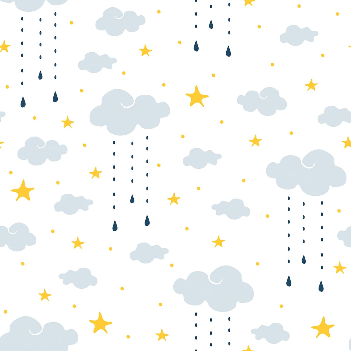 Clouds and Stars Pattern with Dreamy Sky Illustration Wallpaper pattern detail