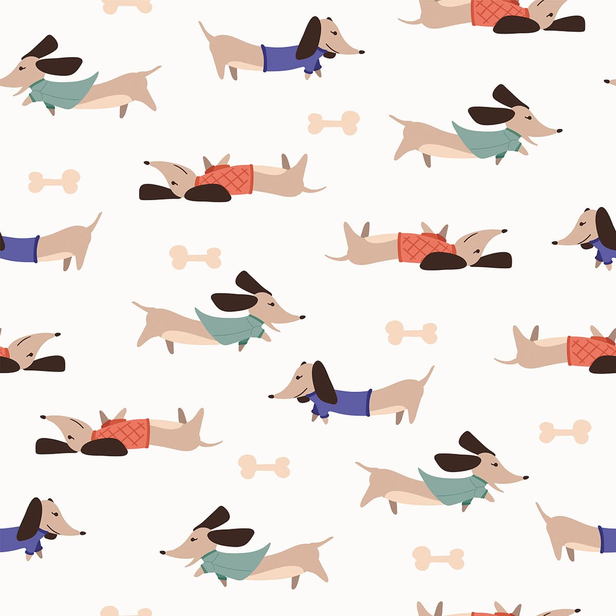 Stylish Dogs Wearing Clothes Pattern Wallpaper pattern detail
