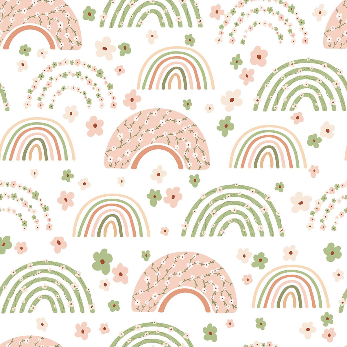 Magical Rainbows and Floral Kids Room Wallpaper Mural pattern detail