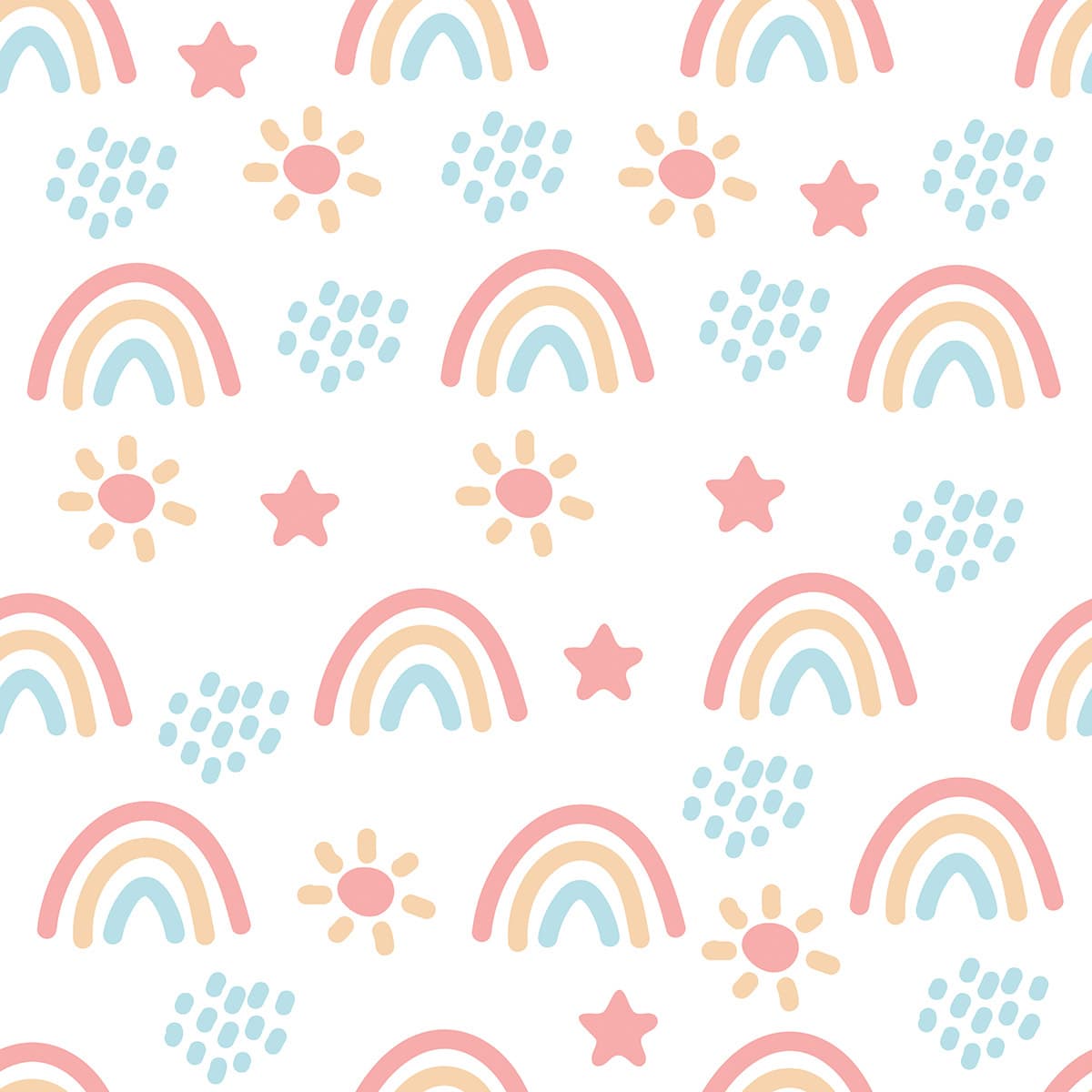 Colorful Rainbow and Sun Pattern Kids Room Wallpaper pattern detail