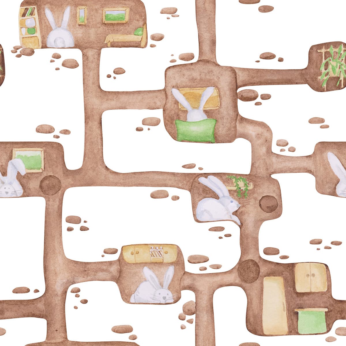 Cute Rabbit Drawing Kids Room Wallpaper pattern detail