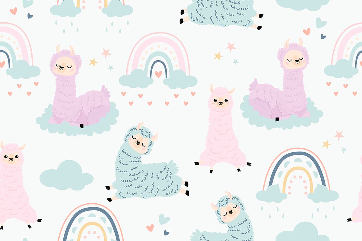 Llamas and Rainbows Pattern Playful Wallpaper pattern detail