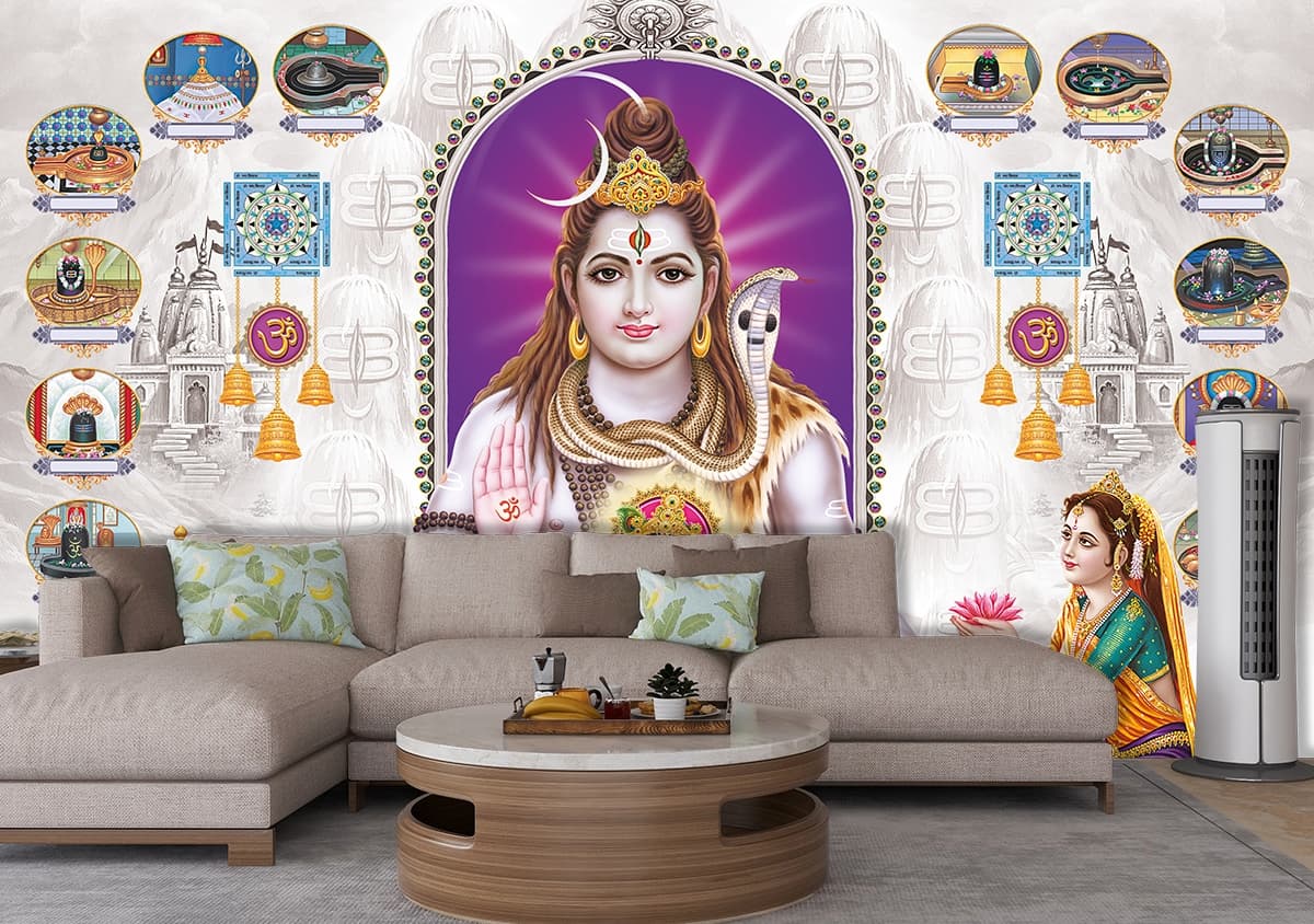 Bhagwan Shiv Parivar Wallpaper for Wall shown in a room