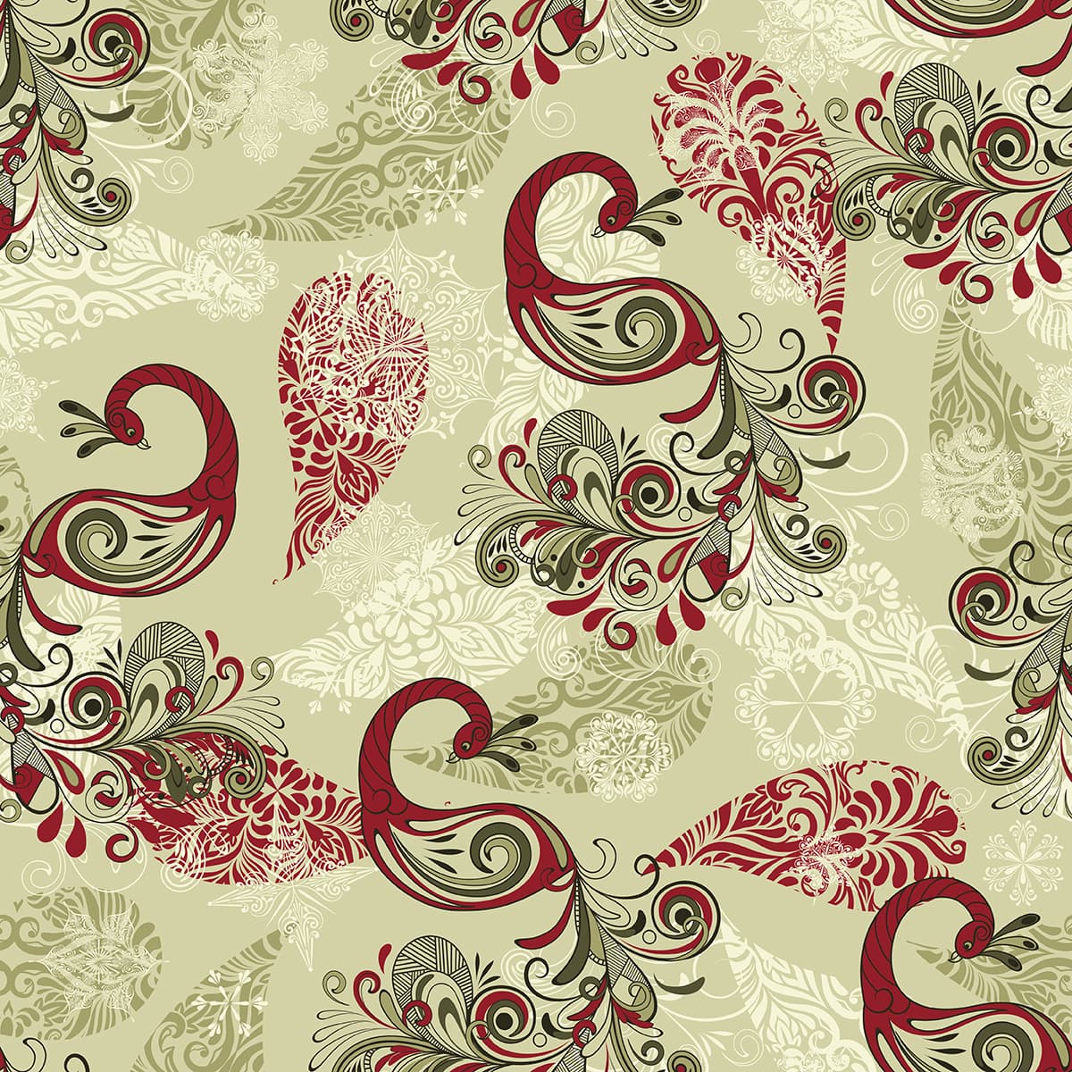 Aesthetic Red Green Peacock Pattern Wall Wallpaper pattern detail