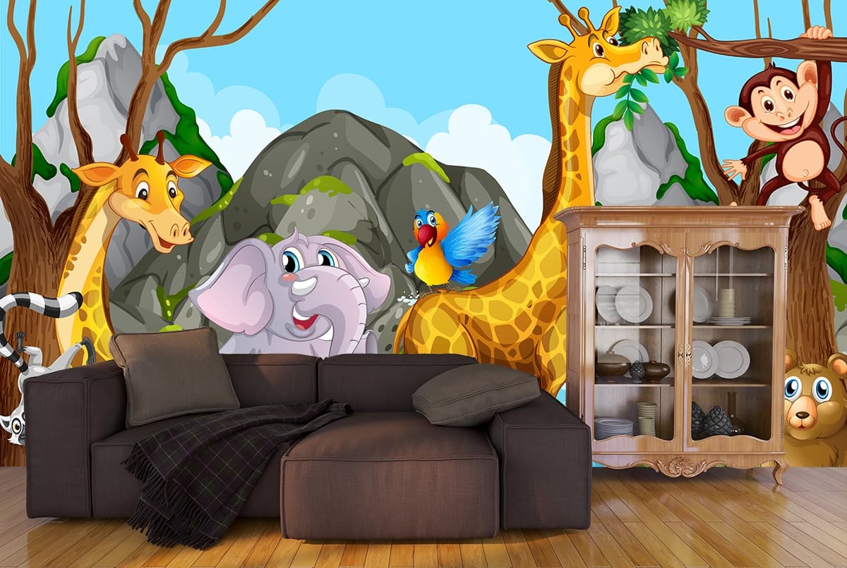 Kids Room Animal Wallpaper shown in a room
