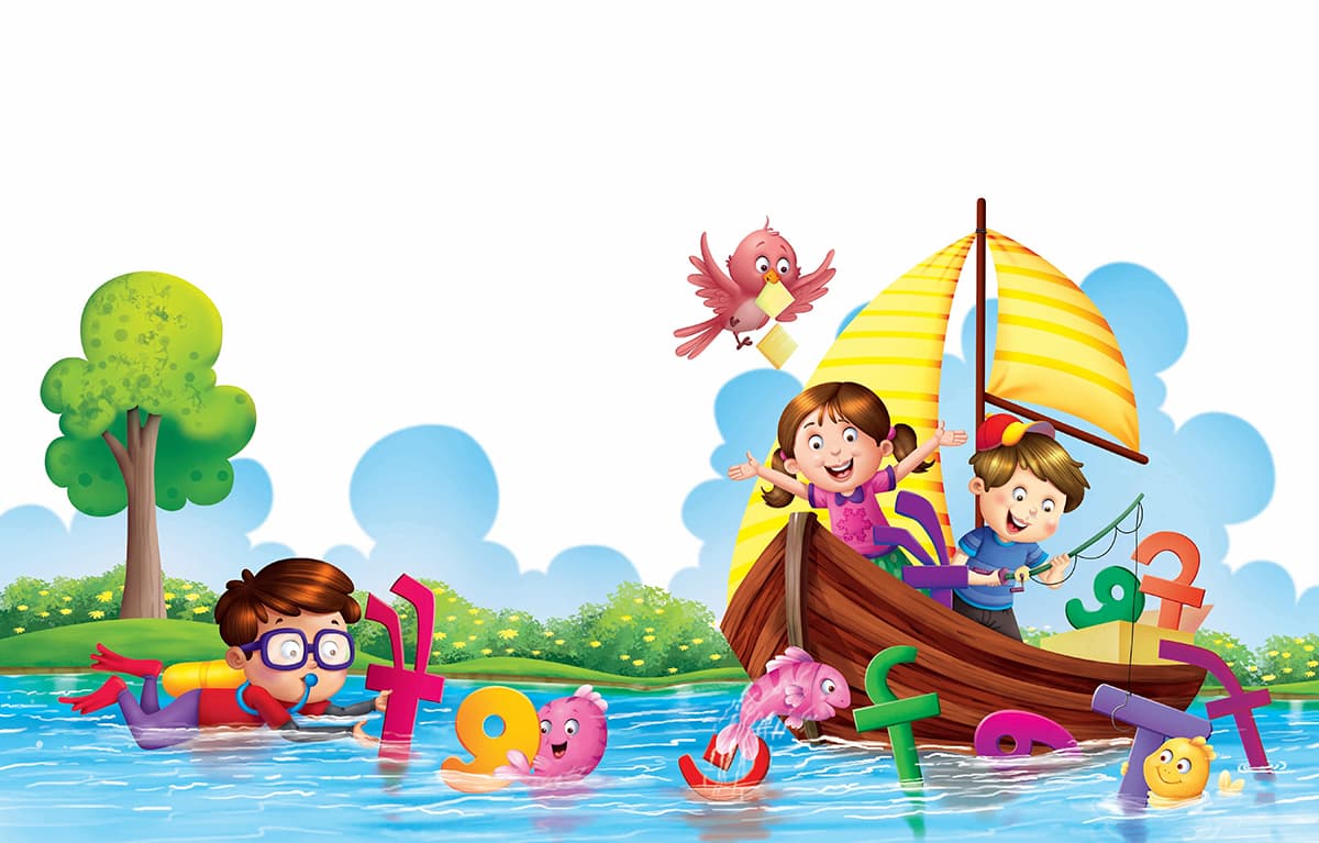Cute Kids Boat Adventure Cartoon Wallpaper pattern detail