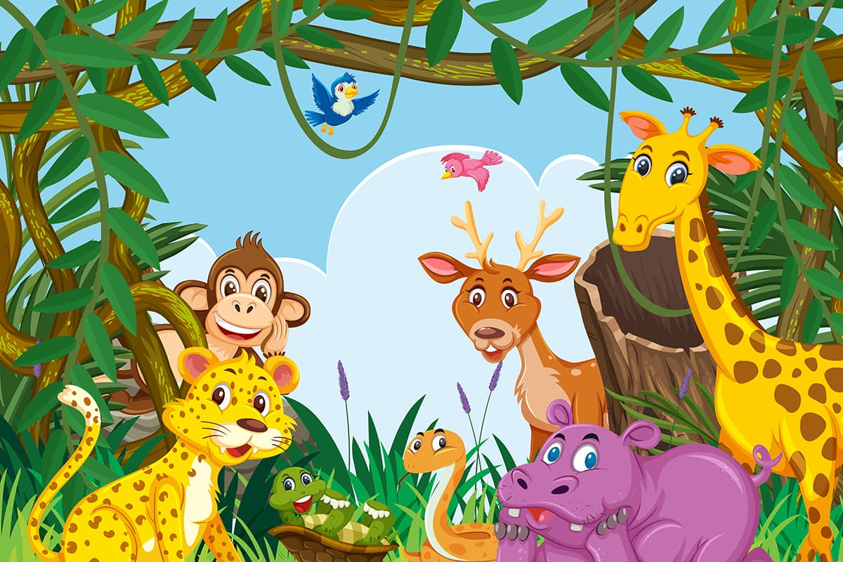Animal Family Wallpaper for Kids Rooms pattern detail