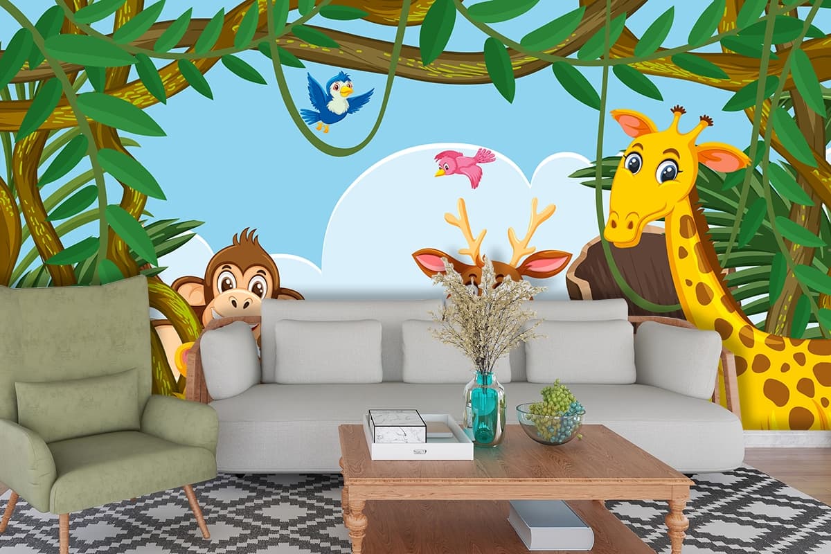 Animal Family Wallpaper for Kids Rooms shown in a room
