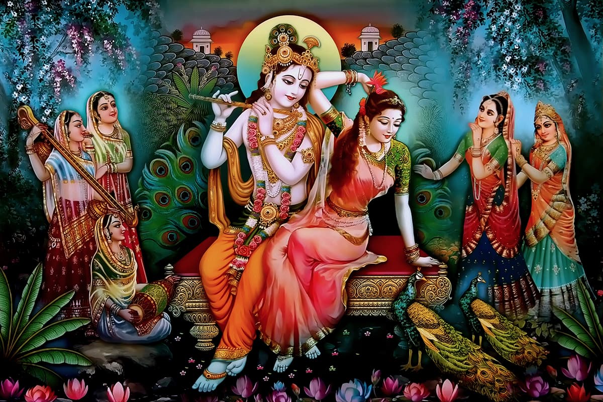 Radhe Krishna and Sakhi's Wallpaper Mural for Wall pattern detail