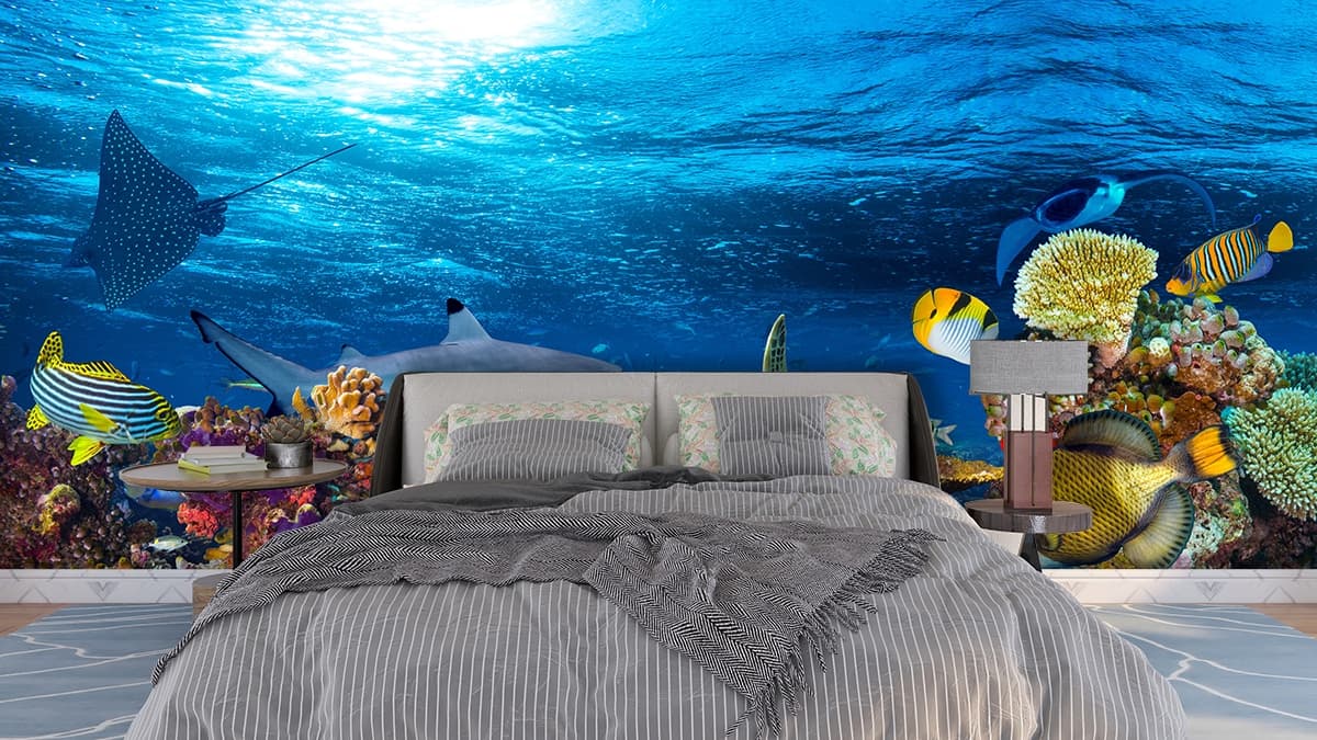 Kids Room Wallpaper, A sea animal swimming in the water shown in a room