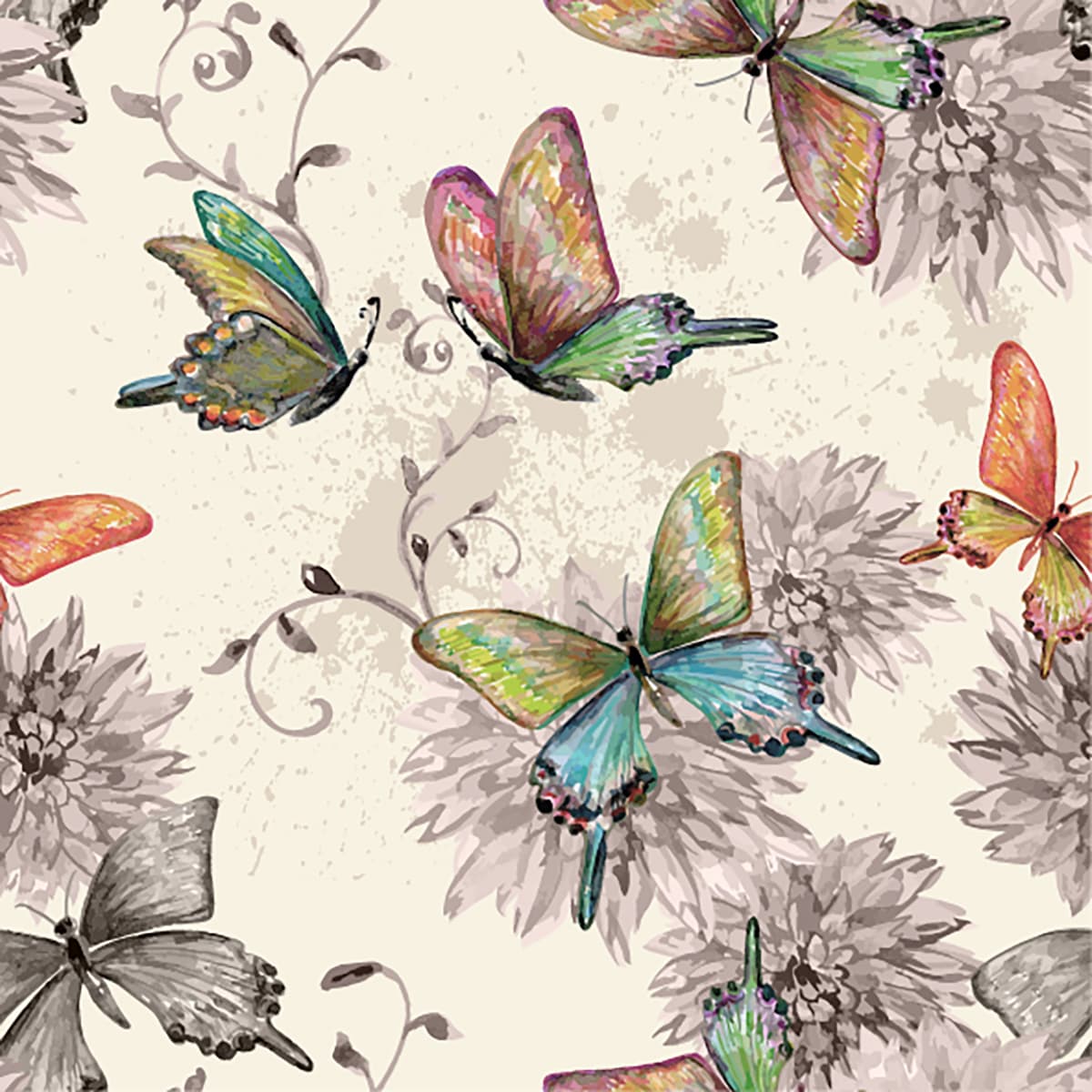 Colorful Butterflies and Flowers Pattern Kids Room wallpaper pattern detail