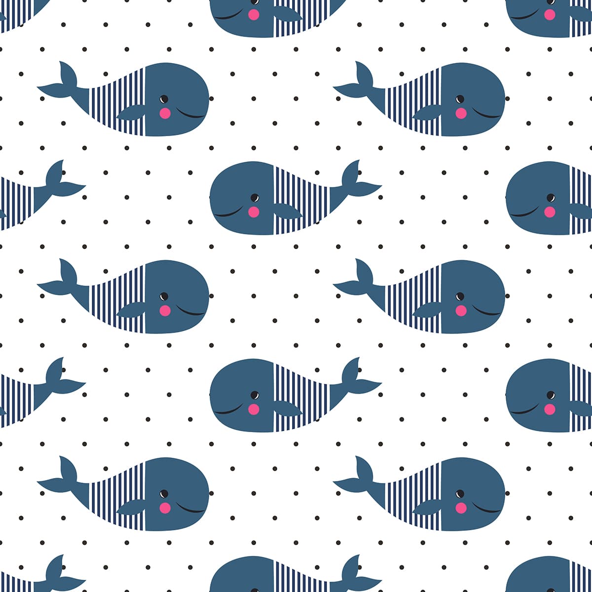 Blue Whale Pattern Ocean Theme Kids Room Wallpaper pattern detail