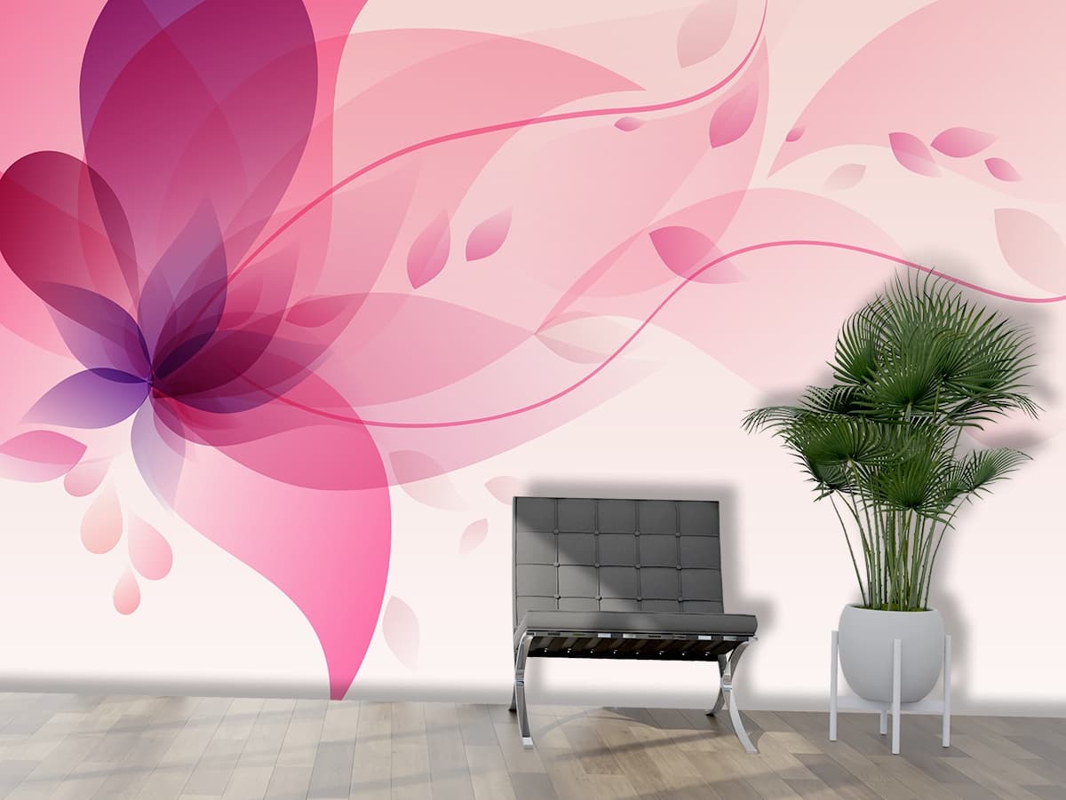 Pink and Purple Floral Pattern Design Wall Wallpaper shown in a room