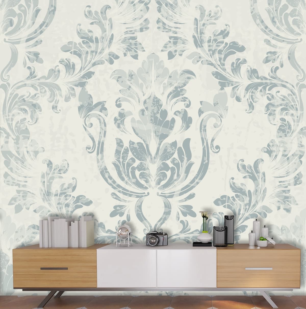 Damask Pattern Wallpaper for Wall shown in a room